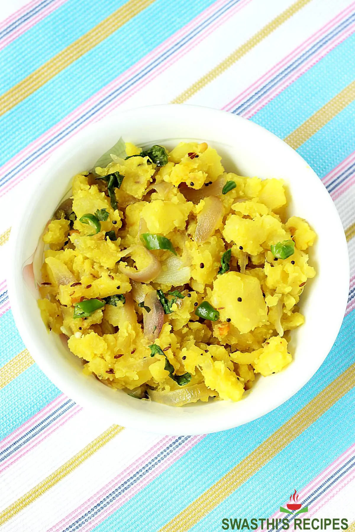 aloo masala served in a white bowl