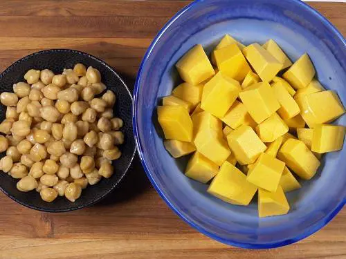 diced pumpkin and chickpeas