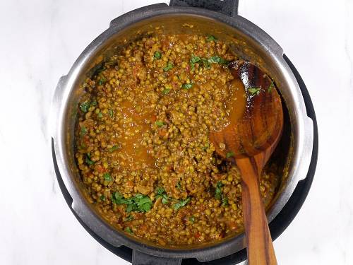 green moong dal garnished with coriander leaves