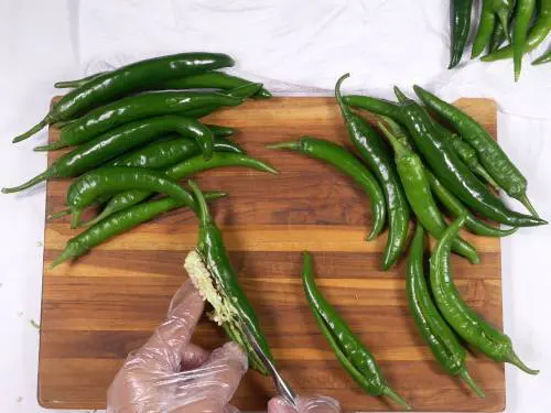 pulling out the seeds off the chilies