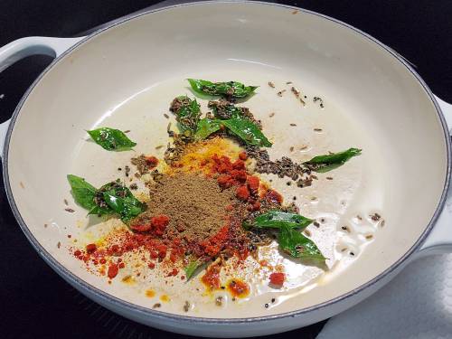 adding ground spices to the pan