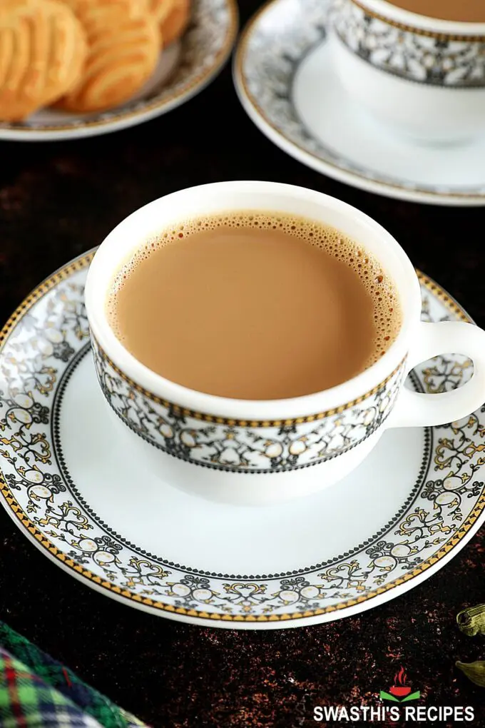 Indian Masala Chai aka Chai tea served in a white cup