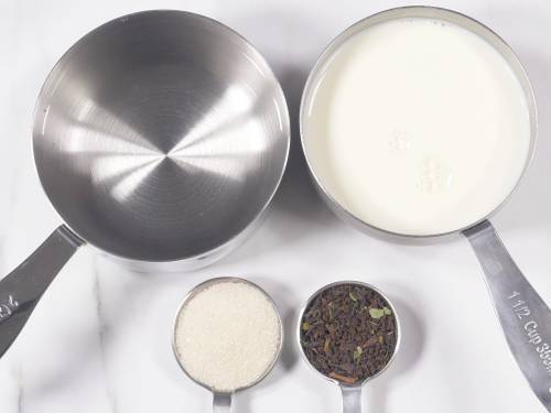 milk, water, sugar to make masala chai