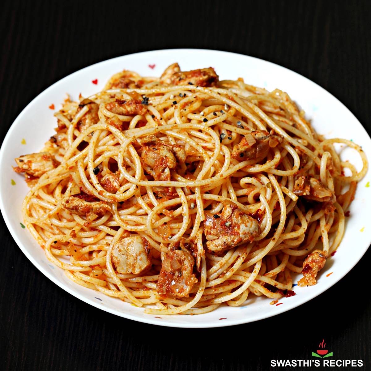 Chicken Pasta (Chicken Spaghetti) - Swasthi's Recipes