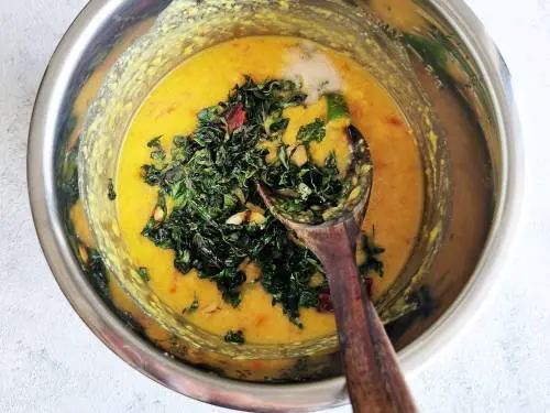 methi tempering in soft cooked dal