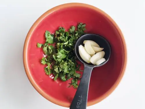 chopped herbs and garlic