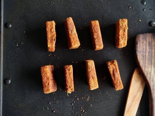 crisp fried paneer in a pan