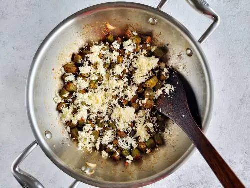 paneer on sauteed okra