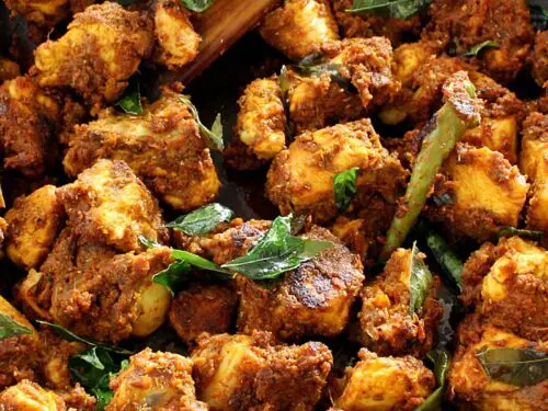 chicken fry also known as andhra kodi vepudu in a pan