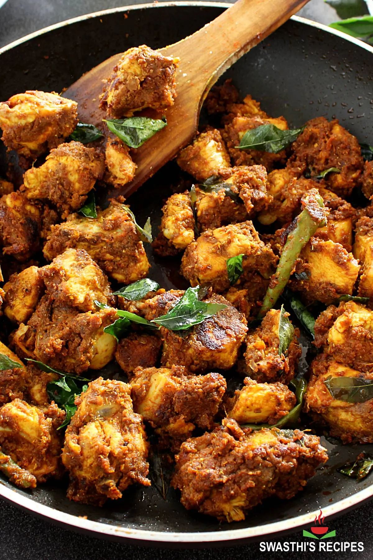 chicken fry also known as andhra kodi vepudu in a pan