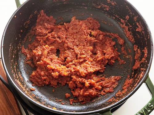 onion tomato masala in a pan