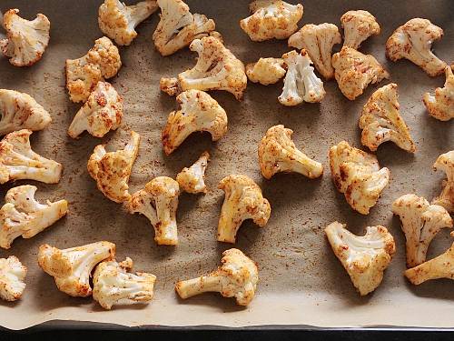 spiced cauliflower in a tray