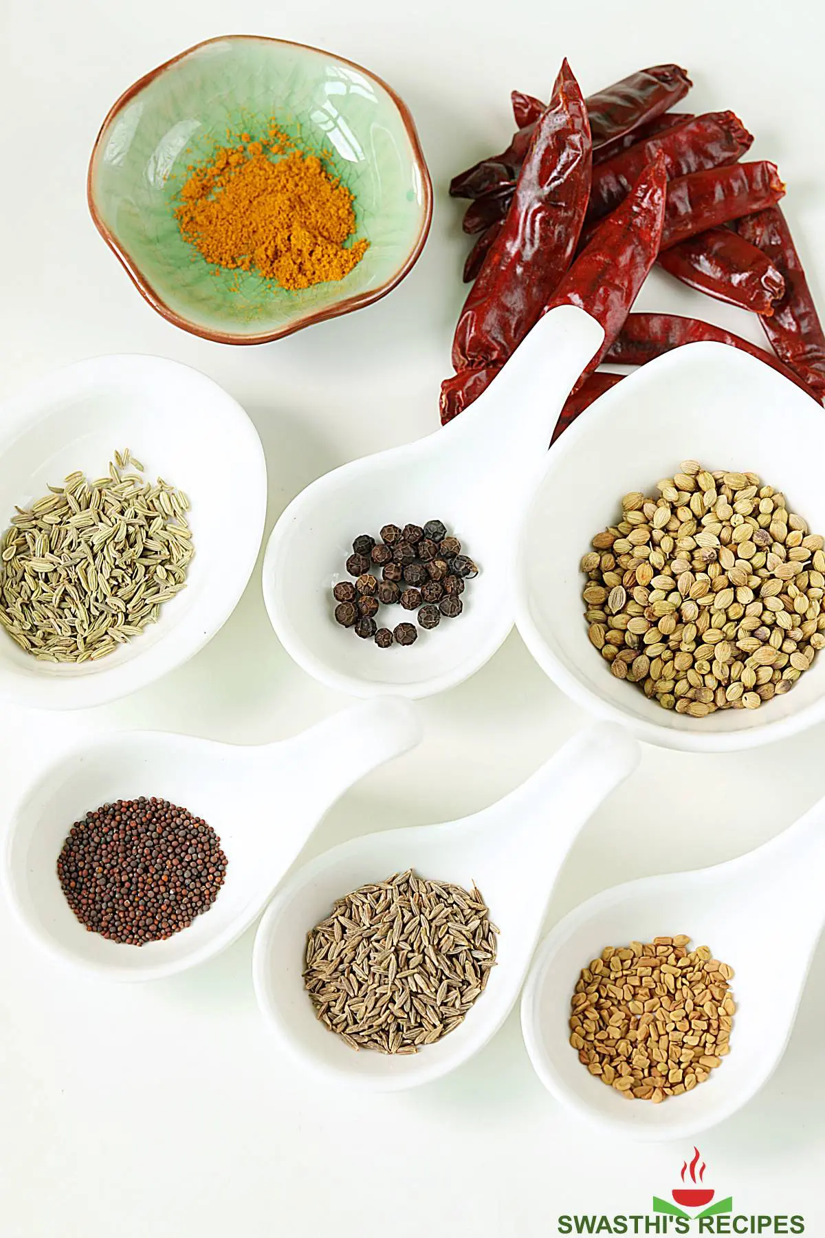 Basic ingredients to make curry powder
