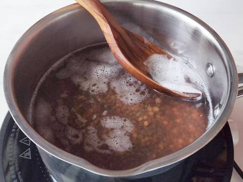 skim the froth on brown lentils