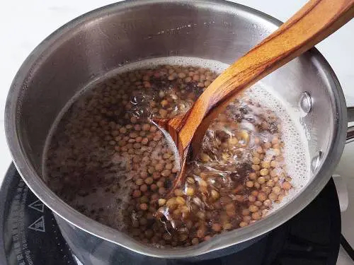 simmer brown lentils in water