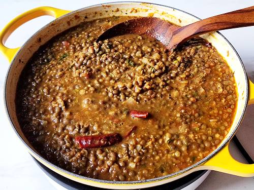 brown lentils simmered in a fragrant sauce