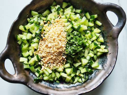 stir in the crushed peanuts