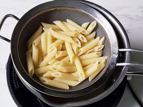drained penne pasta