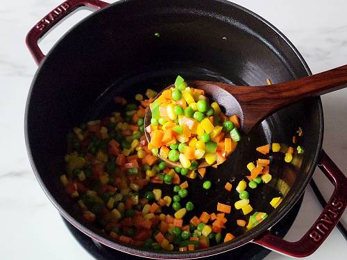 sauteed veggies in a pot