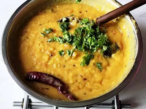 coriander leaves added to toor dal