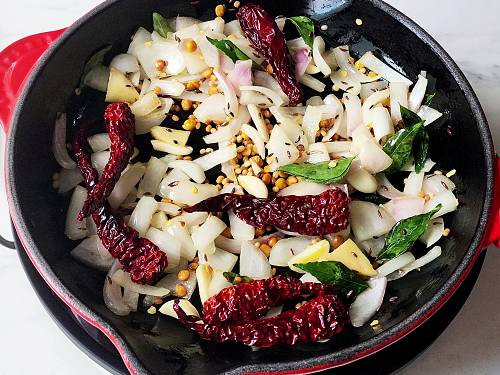 sauteed onions with spices and dal