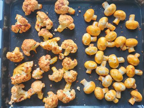 mushroom and cauliflower in a tray