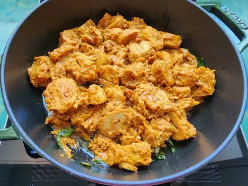 roasting cooked spiced soya chaap